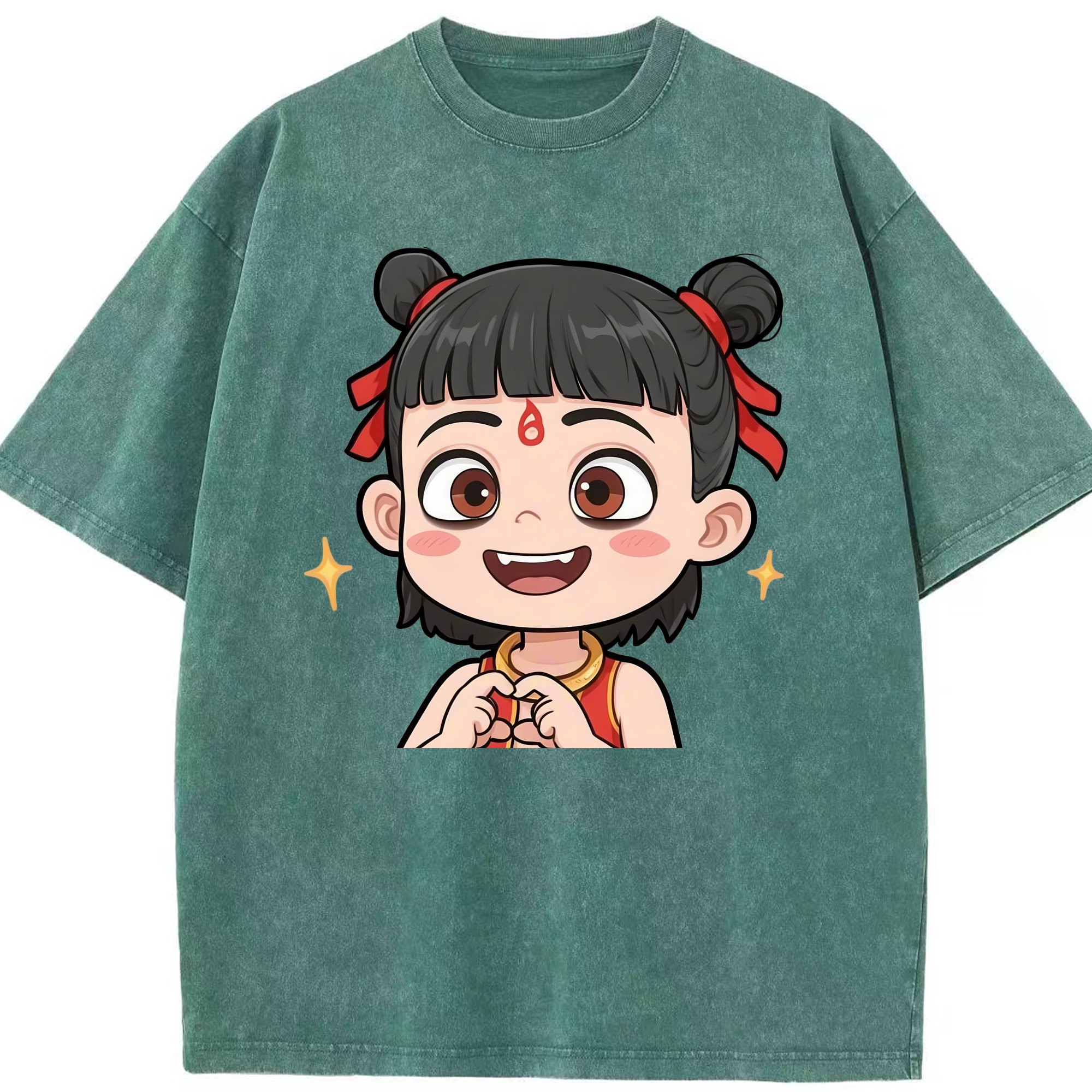 （画像用） Ne Zha 2 ナタ 魔童の大暴れ 綿100% ヴィンテージ風 半袖Tシャツ（フロントプリント）